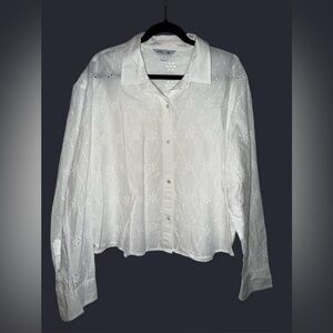 Old Navy White Cropped Eyelet Shirt